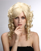 Wholesale blonde long curly lady's wig hair style manufacturer1022