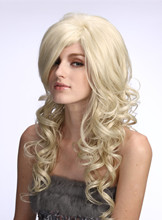 Honey blonde long curly synthetic hair wigs W71