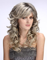 Lady's dye color blonde long curly wig YS-9051