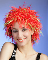 Red curly party wig,synthetic football fans wig 7517